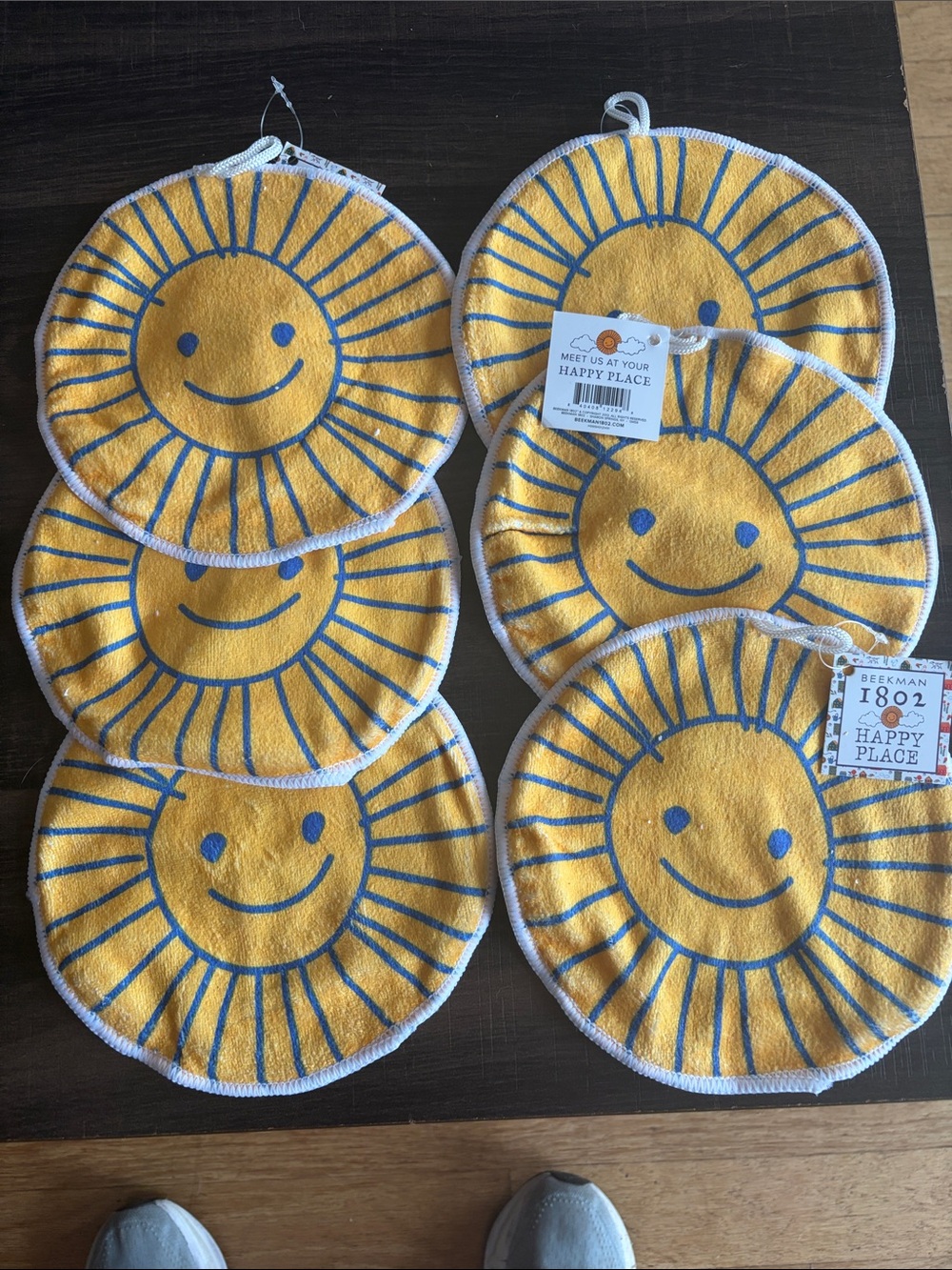 Beekman 1802 Yellow & Blue Smiley microfiber cleaners - Set of 6 NWT